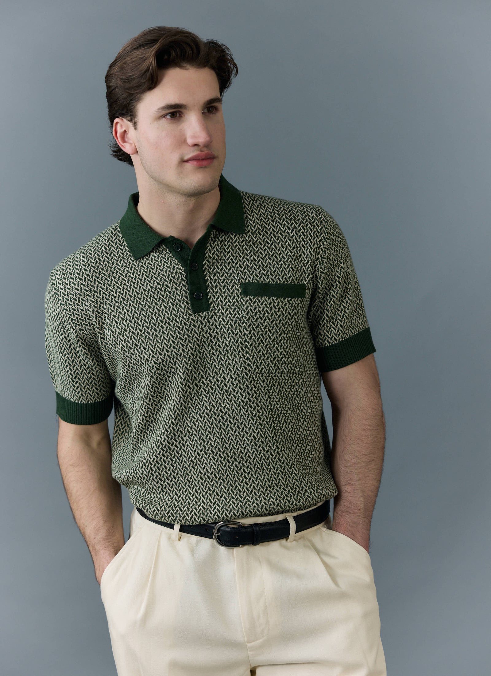 Casa Martini Knitted Polo | Cotton | Forest