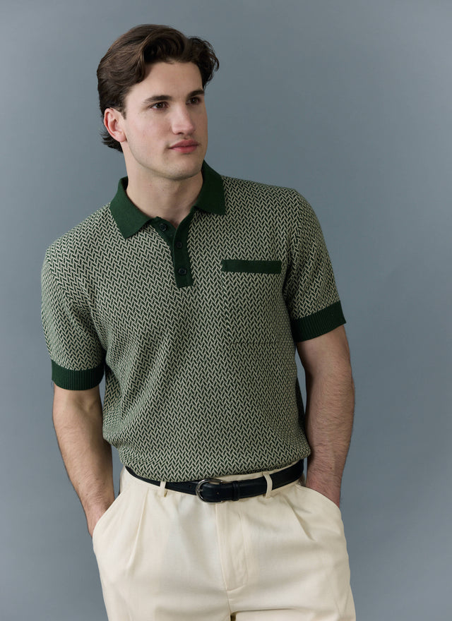 Casa Martini Knitted Polo | Cotton | Forest