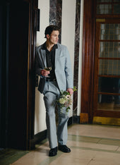 Pleated Tailored Trousers | Linen | Light Blue