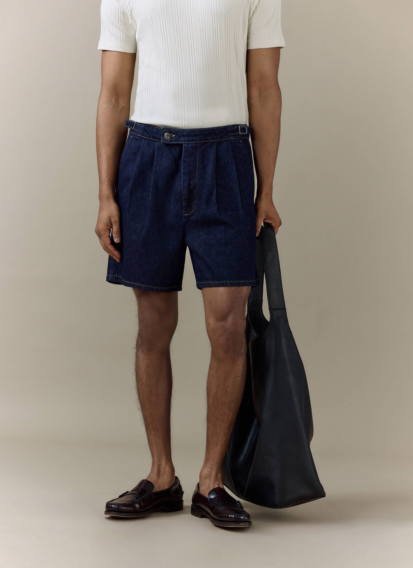 Blake Double Pleated Denim Shorts Cotton