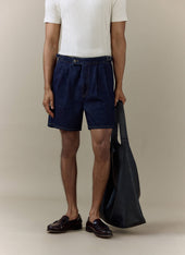 Blake Double Pleated Denim Shorts | Cotton | Dark Indigo