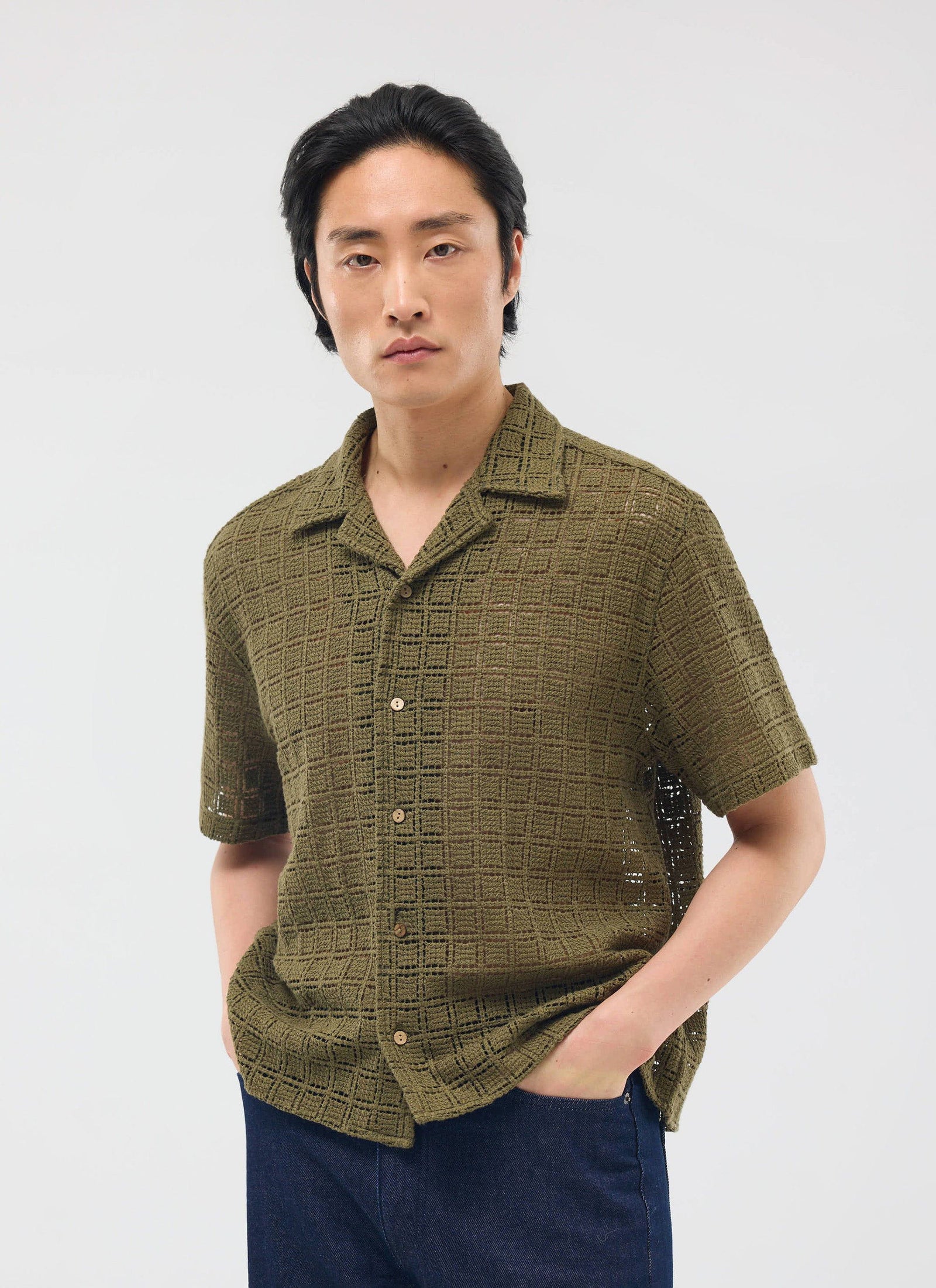Palermo Crochet Cuban Shirt Cotton Green