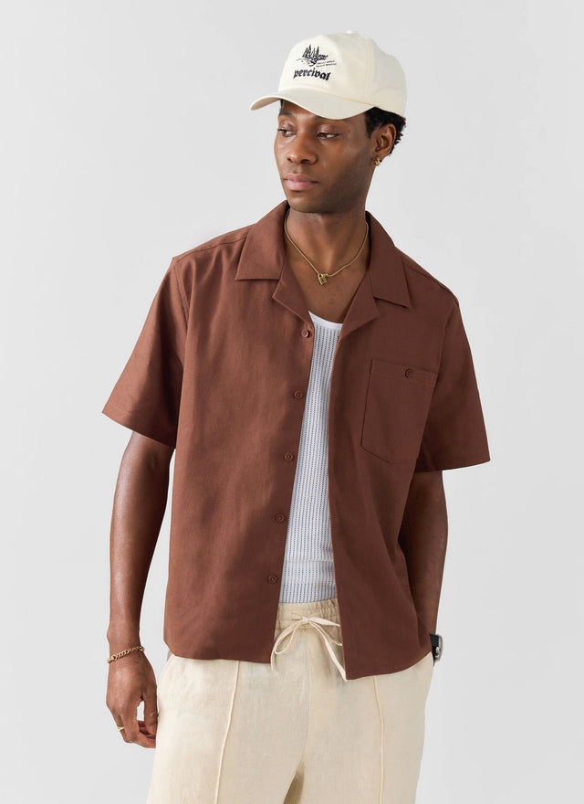 Short Sleeve Cuban Shirt | Linen | Brown