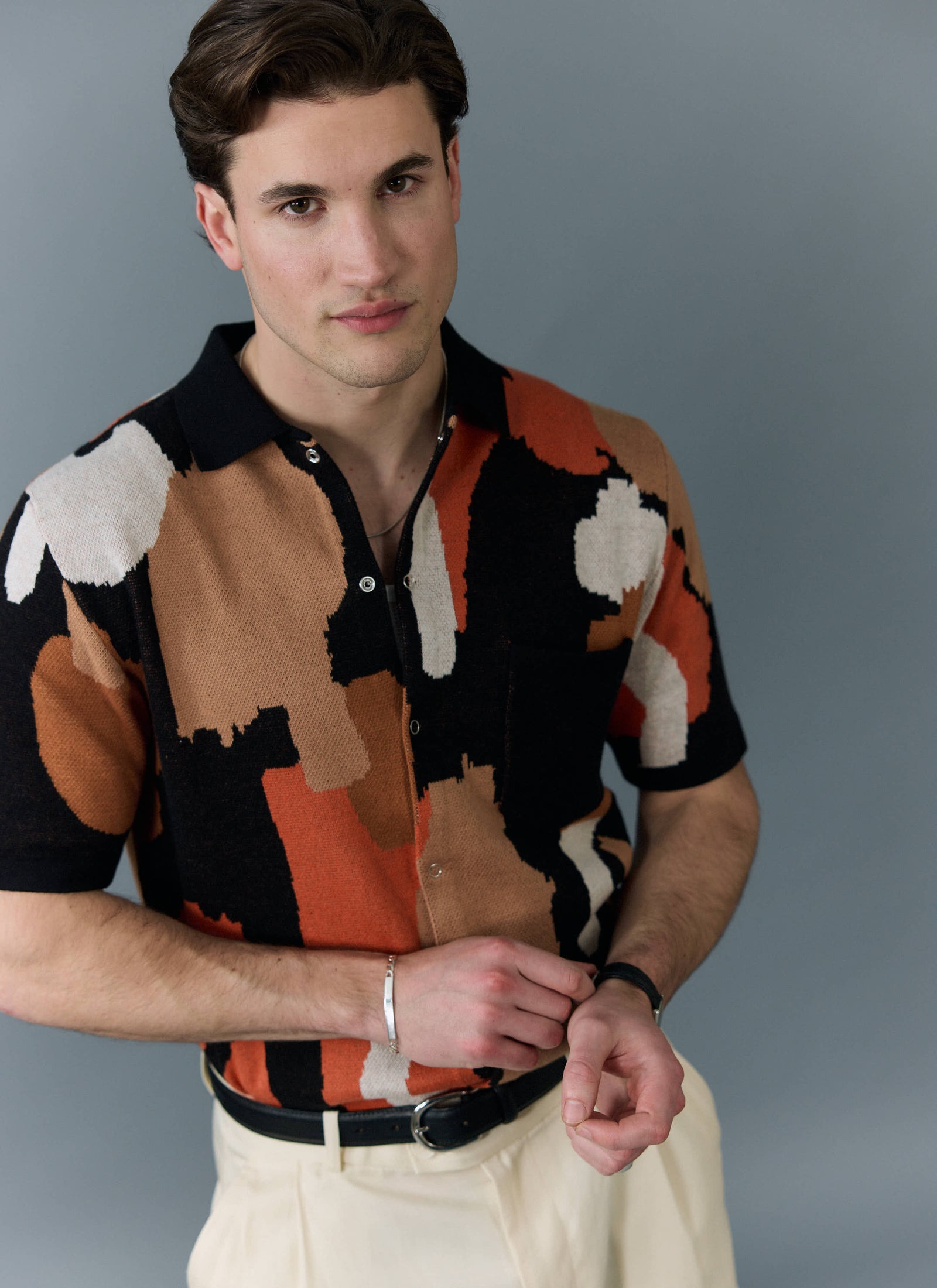 Impressionist Jacquard Shirt | Knitted Cotton | Black