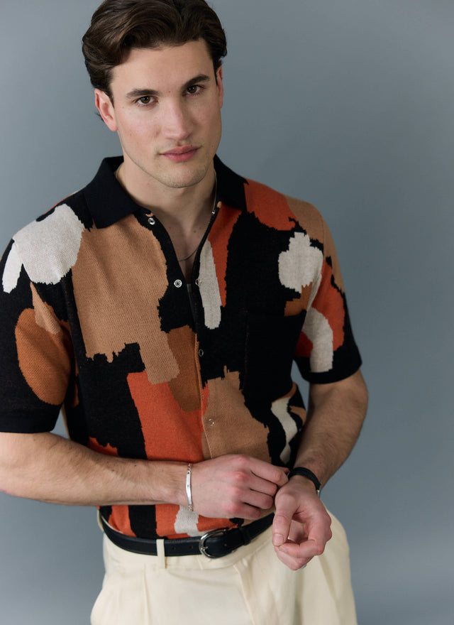 Impressionist Jacquard Shirt | Knitted Cotton | Black