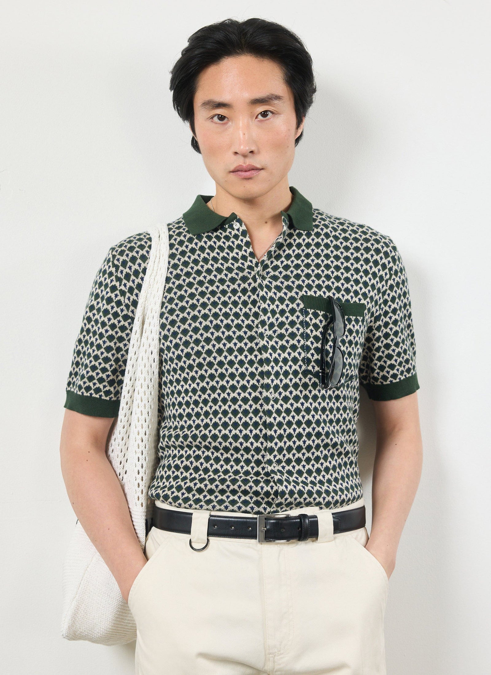 Casa Piccante Shirt | Knitted Cotton | Green Jacquard