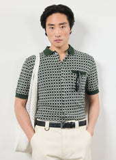 Casa Piccante Shirt | Knitted Cotton | Green Jacquard