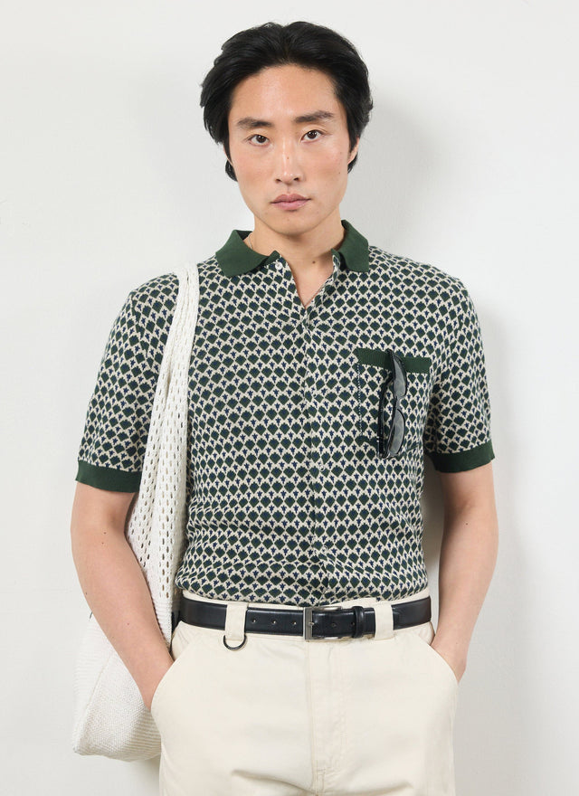 Casa Piccante Shirt | Knitted Cotton | Green Jacquard