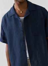 Short Sleeve Cuban Shirt | Linen | Navy