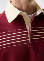 Editor Striped Rugby Polo Shirt | Cotton | Burgundy