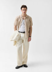 Contrast Trim Regular Knitted Shirt Wool Beige
