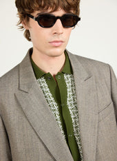 Tailored Double Breasted Blazer Herringbone Grey