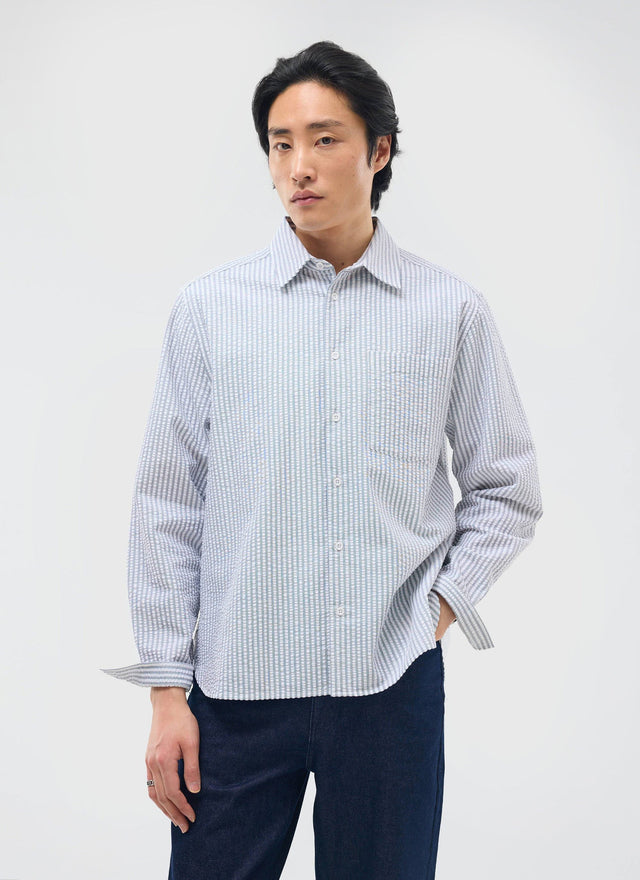Seersucker Stripe Pearce Shirt | Cotton | Grey