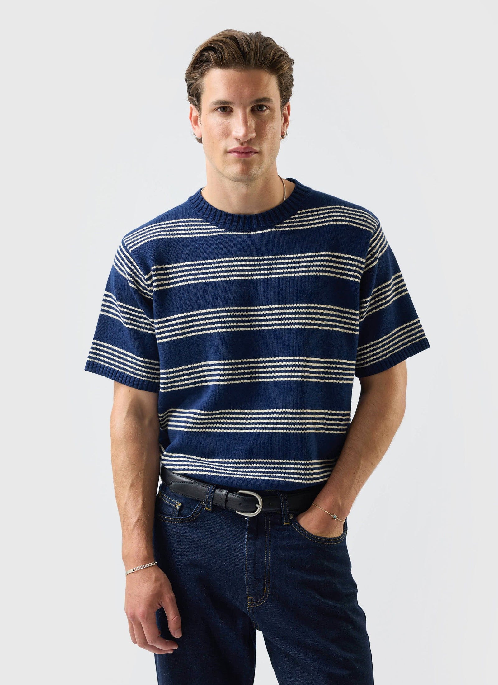Fiction Striped Knitted T Shirt Cotton