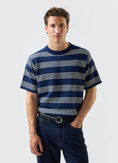 Fiction Striped Knitted T Shirt | Cotton | Navy