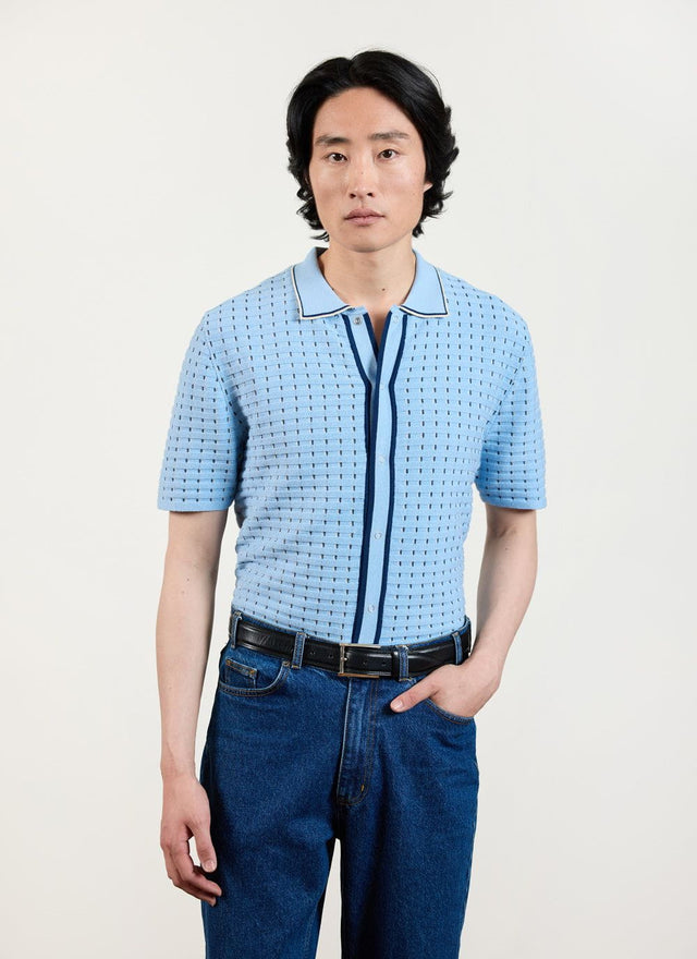 Broken Stripe Knitted Shirt | Percival x Ilaria | Blue