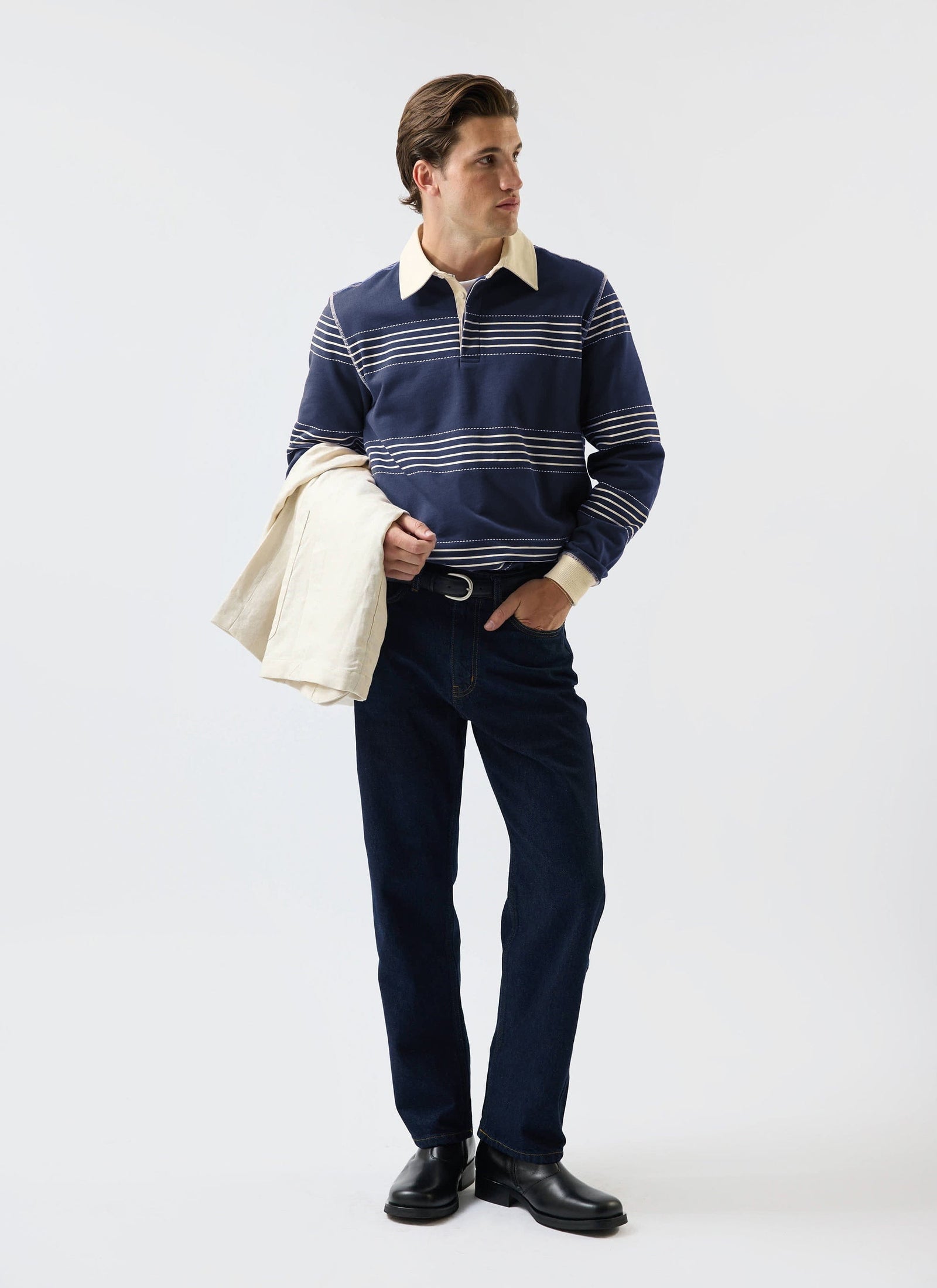 Editor Striped Rugby Polo Shirt Cotton