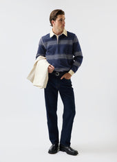 Editor Striped Rugby Polo Shirt | Cotton | Navy