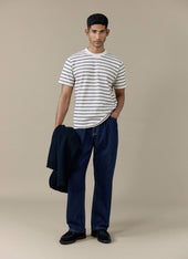 Arlo Raw Hem Breton T Shirt | Organic Cotton | White Stripe