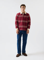 Editor Striped Rugby Polo Shirt | Cotton | Burgundy