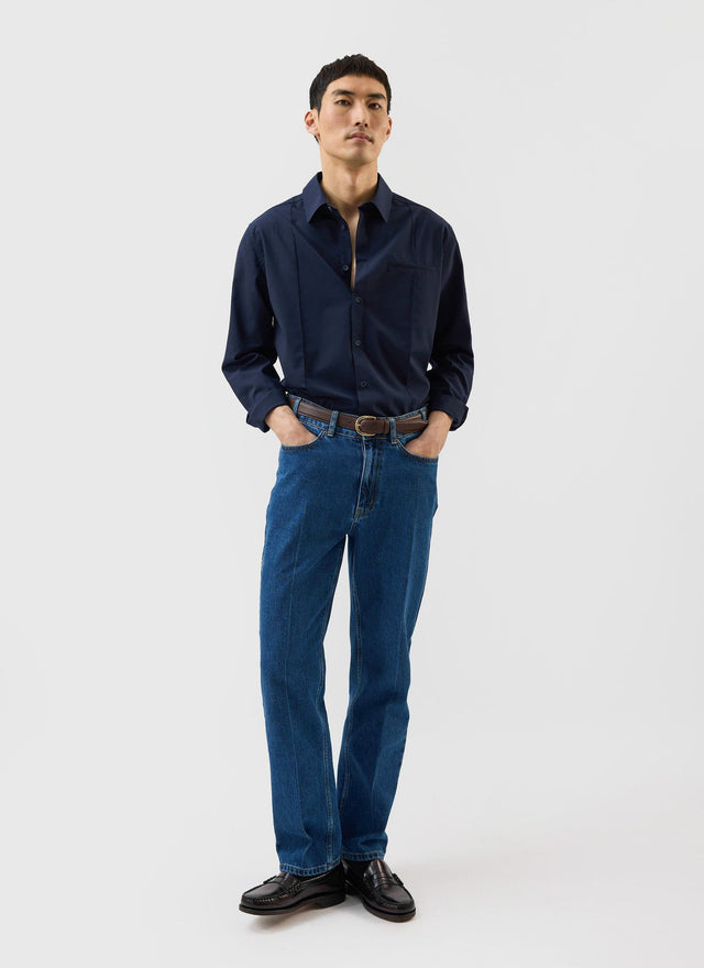 Men's Pleated Shirt | Percival x Warren | Navy Blue