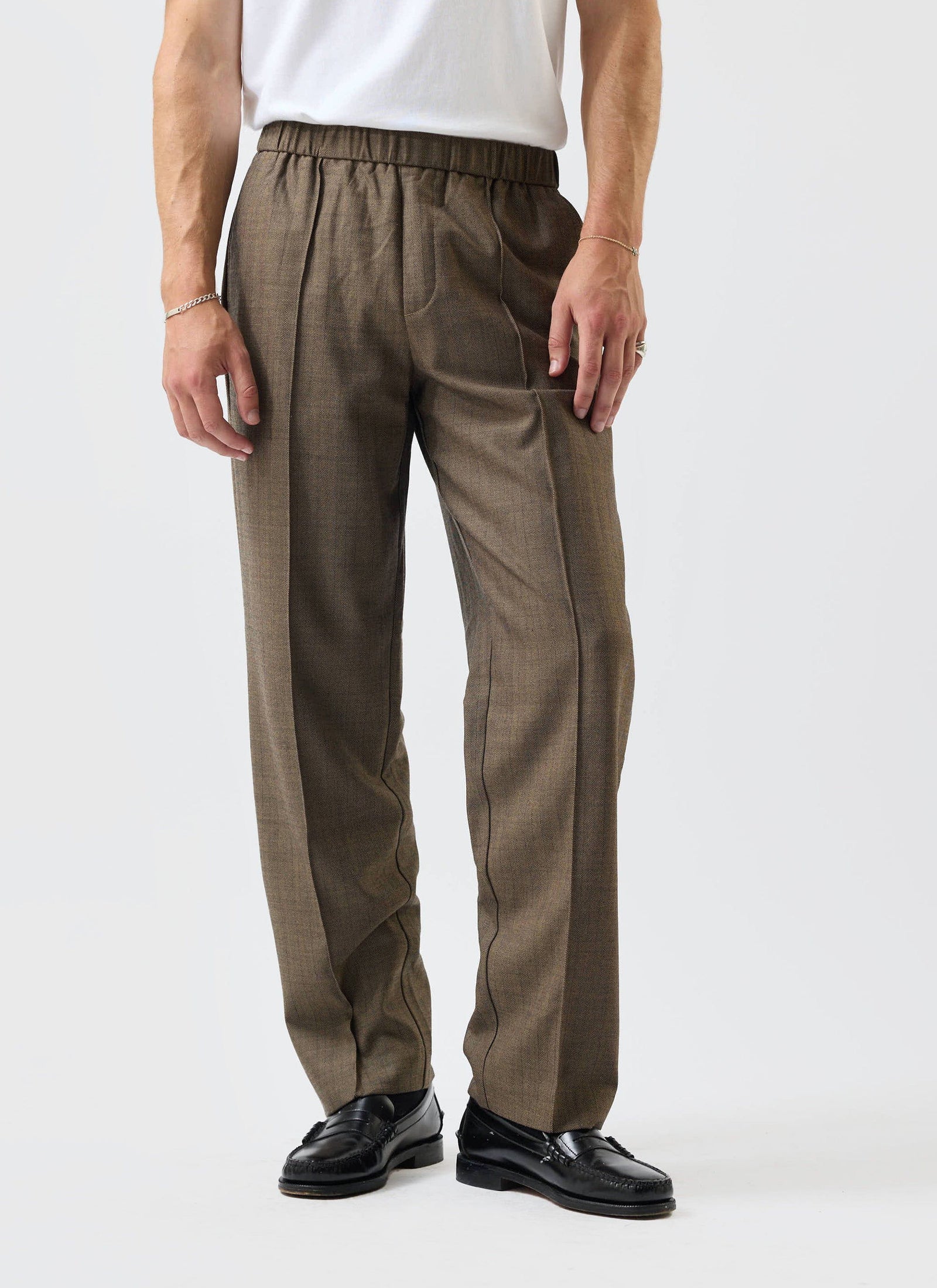 Grounds Relaxed Trousers Herringbone Wool Oak