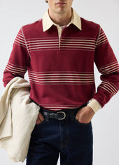 Editor Striped Rugby Polo Shirt | Cotton | Burgundy