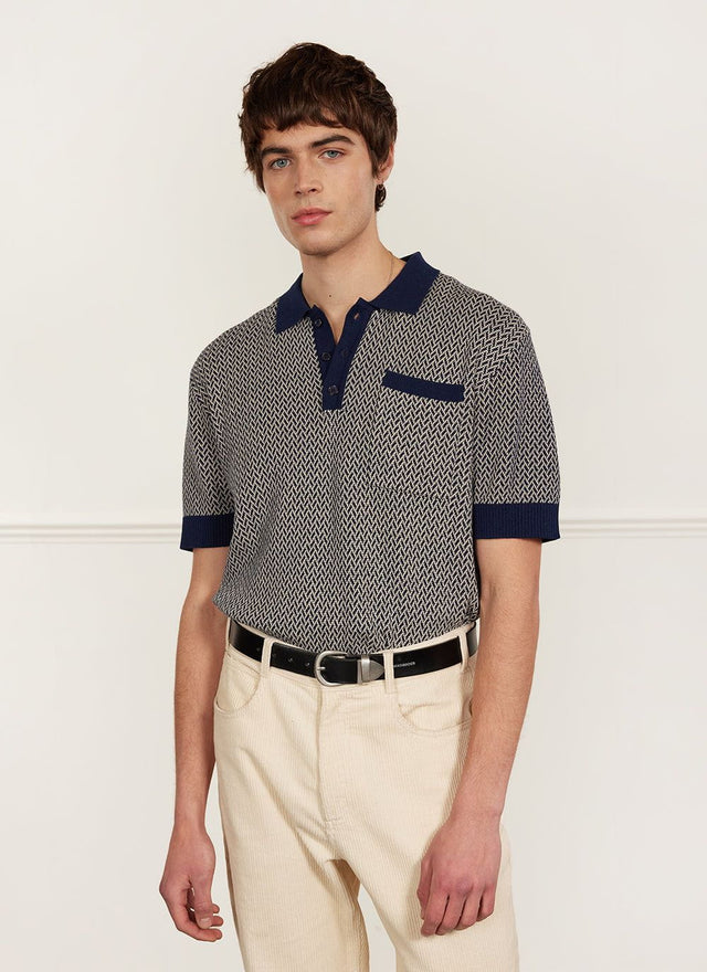 Casa Martini Knitted Polo | Cotton | Navy