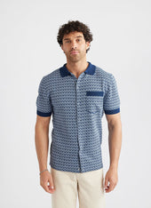 Casa Piccante Shirt | Knitted Cotton | Blue Jacquard
