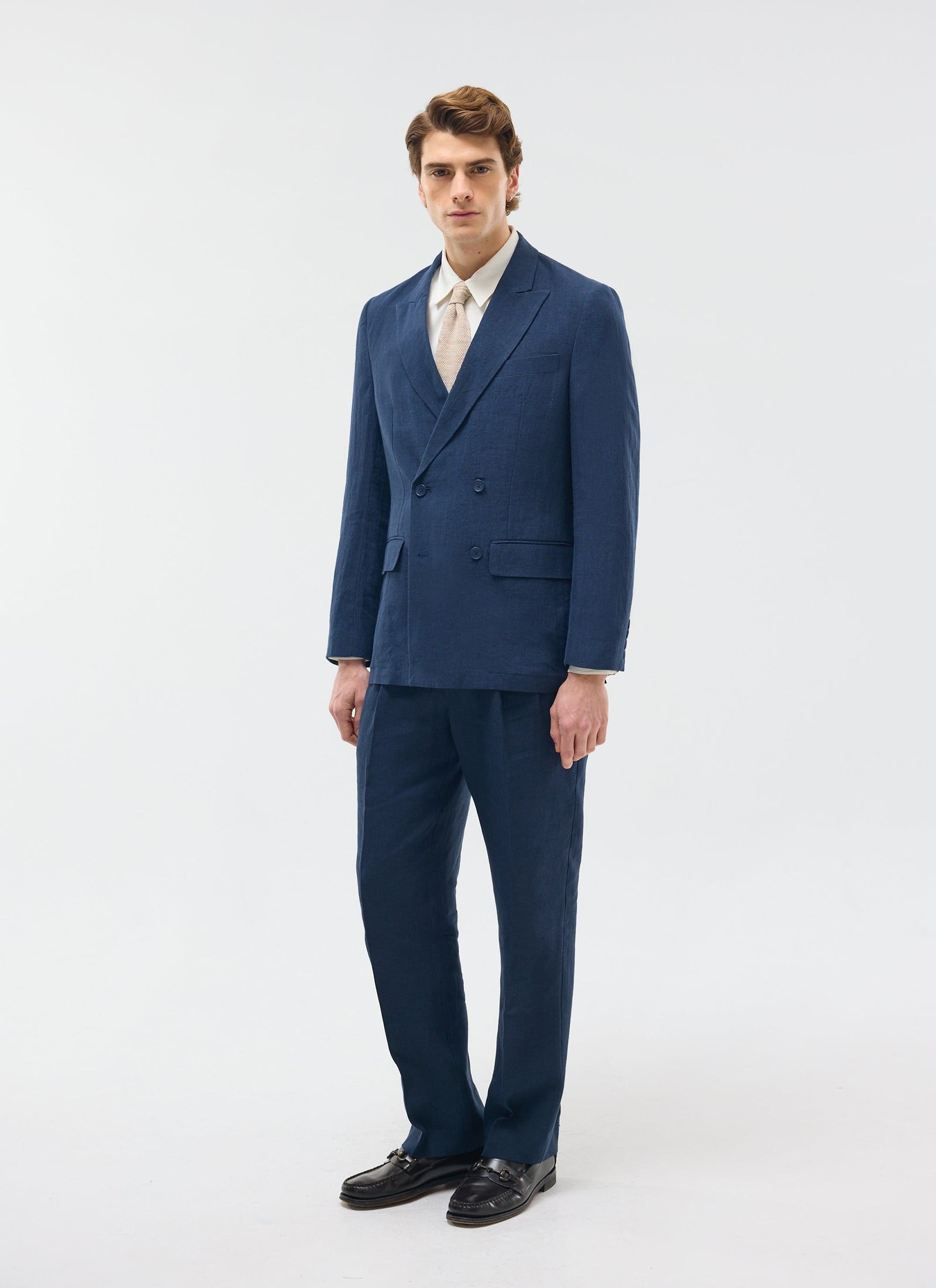 Tailored Double Breasted Blazer | Linen | Navy