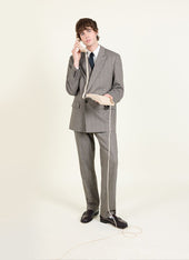 Tailored Double Breasted Blazer Herringbone Grey