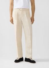 Pleated Tailored Trousers | Linen | Cream