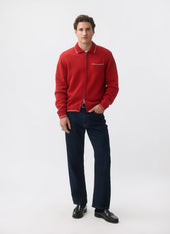 Gardner Dense Knitted Zip Cardigan Cotton Red