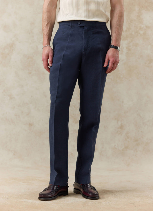 Tailored Linen Trousers | Navy