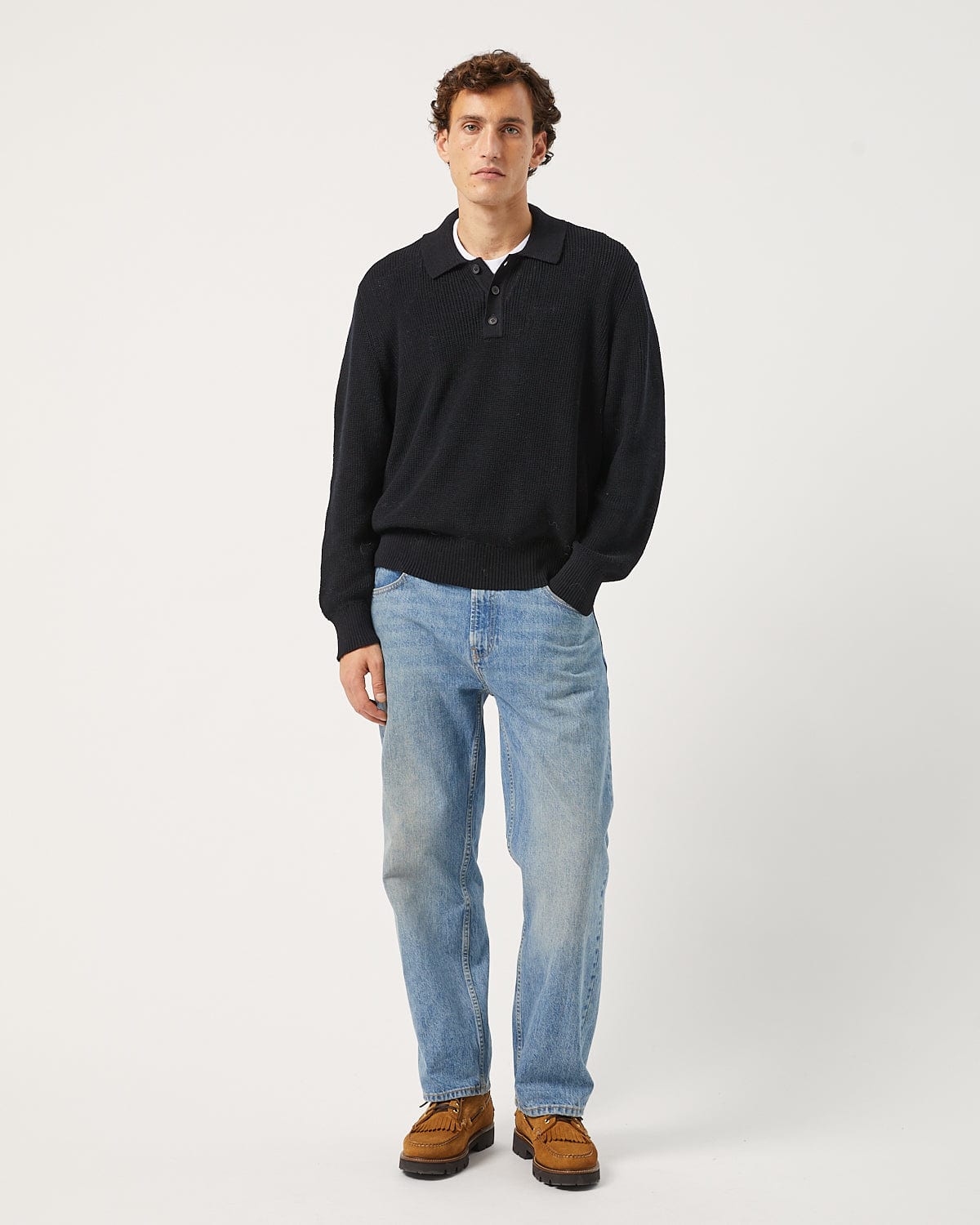 LS Slouchy Polo - Black