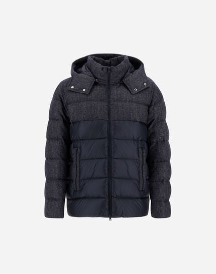 Jacket In Nylon Ultralight And Herringbone Wool Flannel