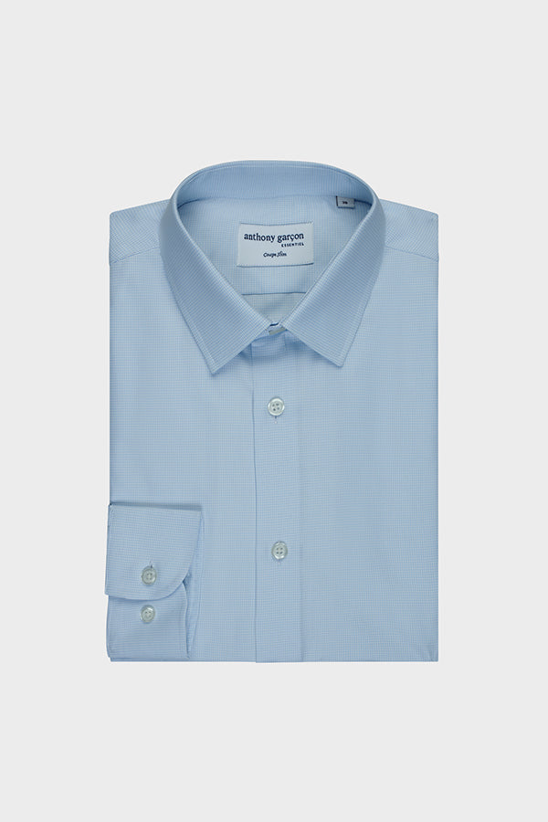 Chemise Slim Pied De Poule Ciel Col Fran Ais