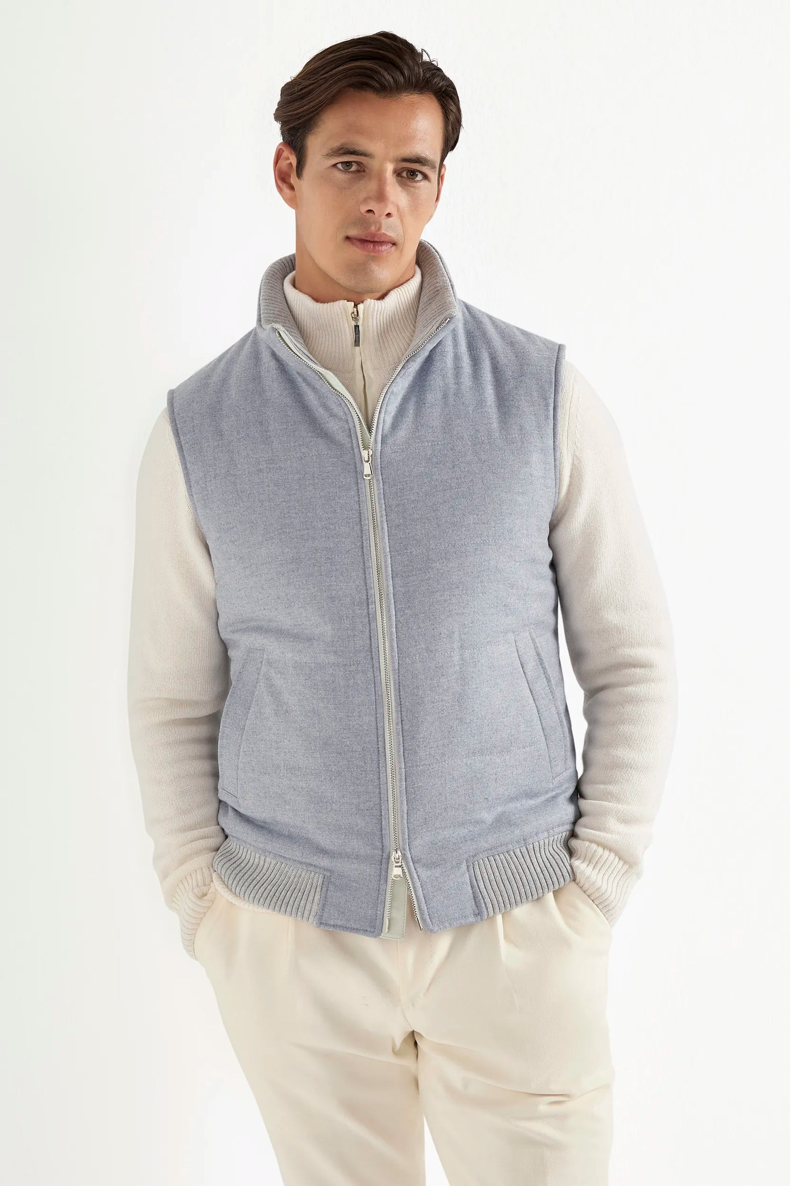 Light Down Vest In Wool Cashmere Made In Italy