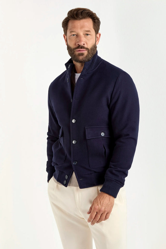 Blue Super 180's wool flannel bomber jacket – Made in Italy