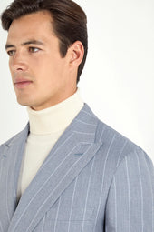 Dusty Blue Striped Double Breasted Suit Made In Italy