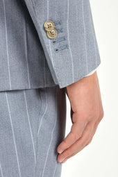 Dusty Blue Striped Double Breasted Suit Made In Italy