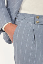 Dusty Blue Striped Double Breasted Suit Made In Italy