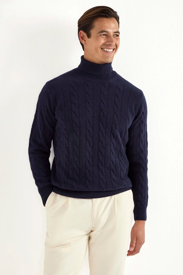 Blue cable knit turtleneck – Made in Italy