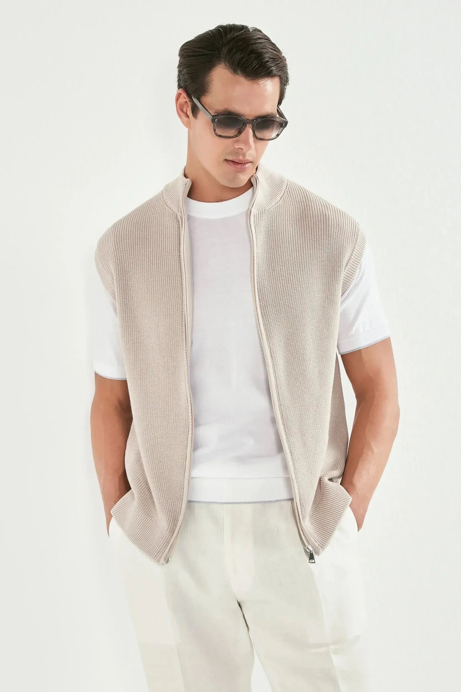 Beige Knitted Vest Made In Italy