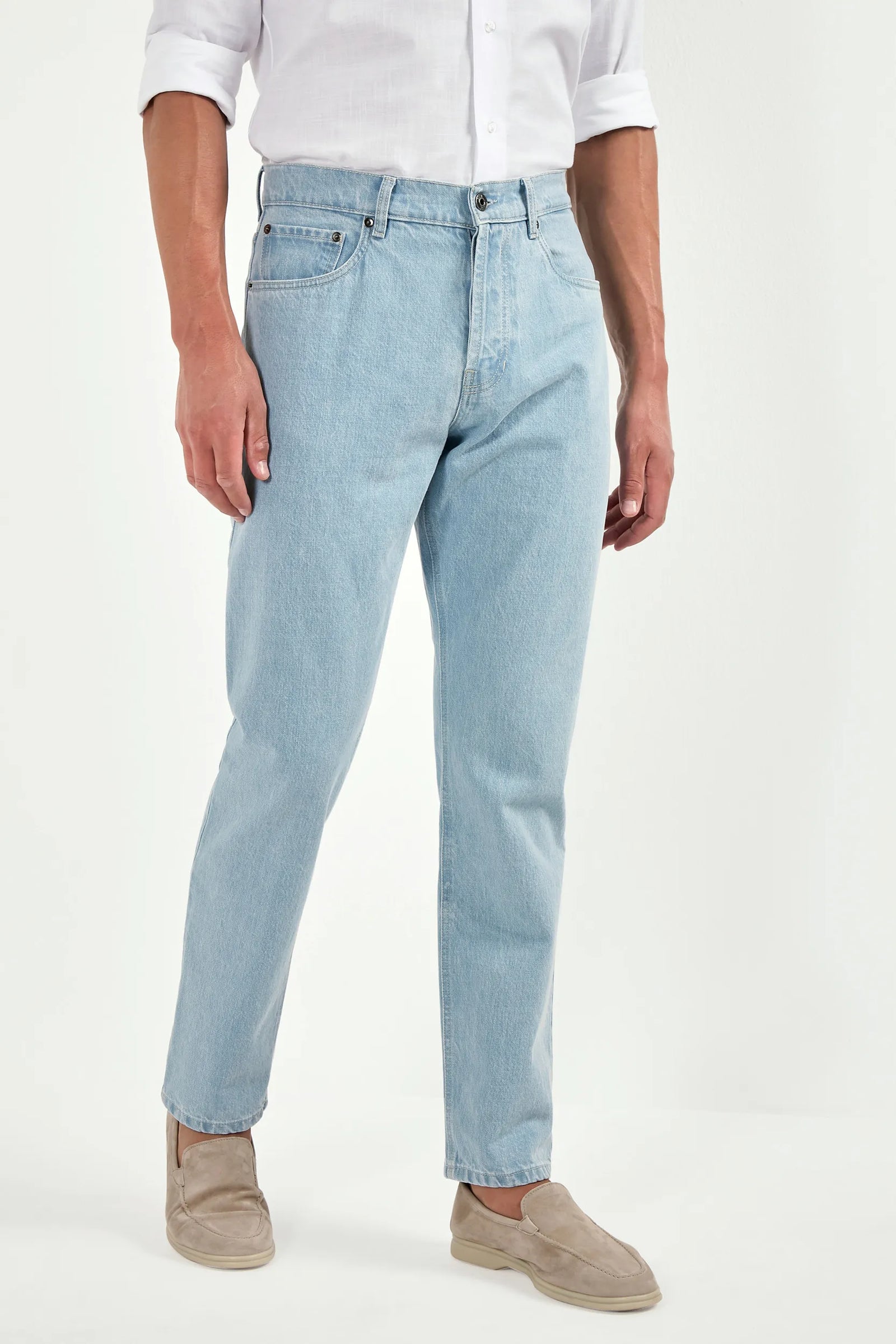 Bleached Straight Jeans Candiani Cotton Made In Italy