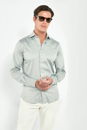 Light sage mercerised cotton shirt - Made in Italy