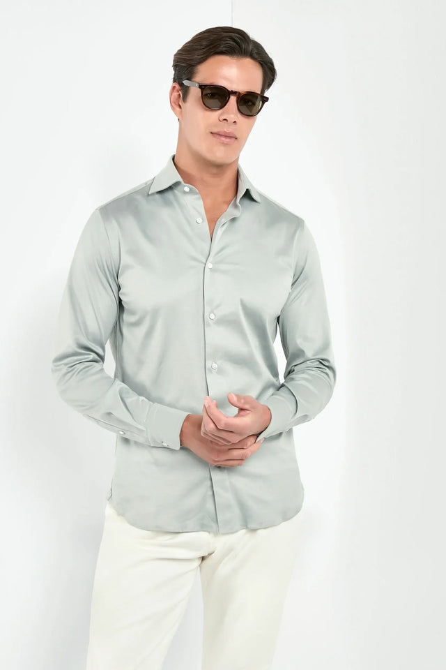 Light sage mercerised cotton shirt - Made in Italy