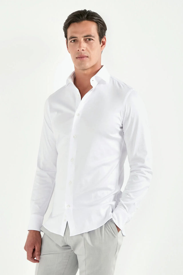 White mercerised cotton shirt - Made in Italy