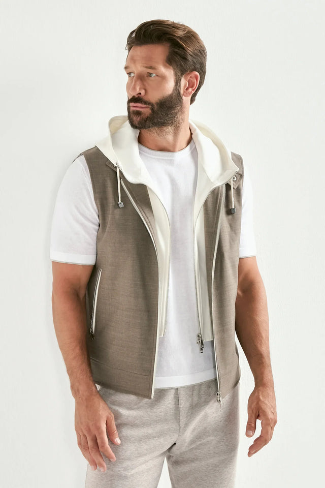 Tobacco hooded vest - Made in Italy