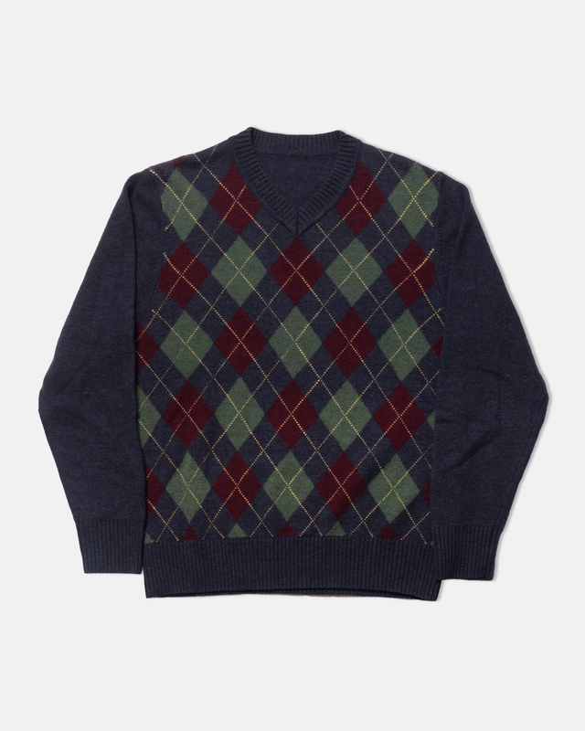 Burgundy Argyle Wool Sweater Trim Fit